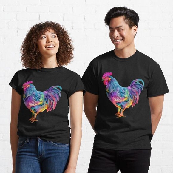 Colorful Rooster Graphic T-Shirt - Picture 1 of 4